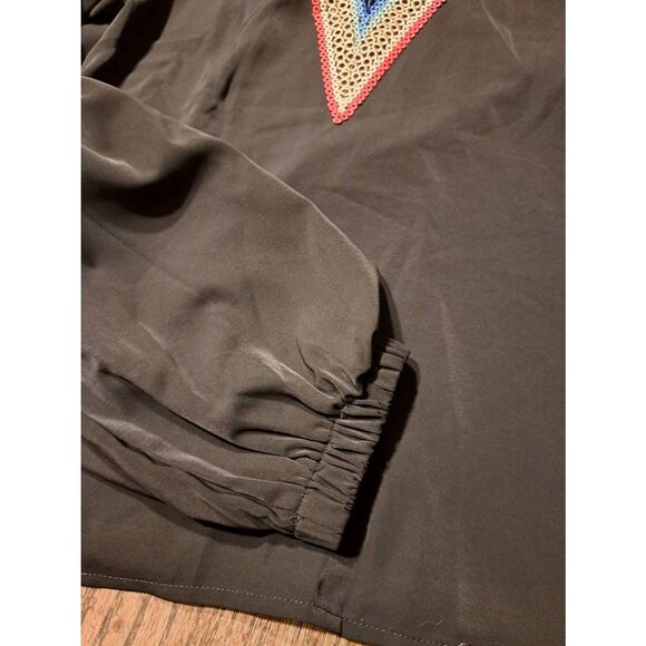 SHEIN Women's Small Deep V-Neck Lace Long Sleeve Blouse Black Floral Pullover - Picture 4 of 5